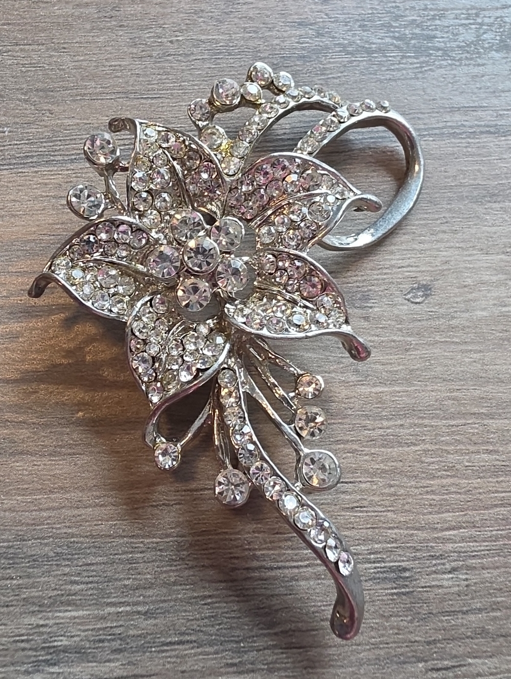 Crystal Floral Silver-Tone Brooch Pin - Elegant Women's Jewelry